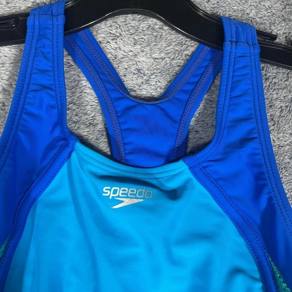 Speedo Girls Cyan Blue Racerback One Piece Swimsuit 7714001462 Size 8 NWT‎